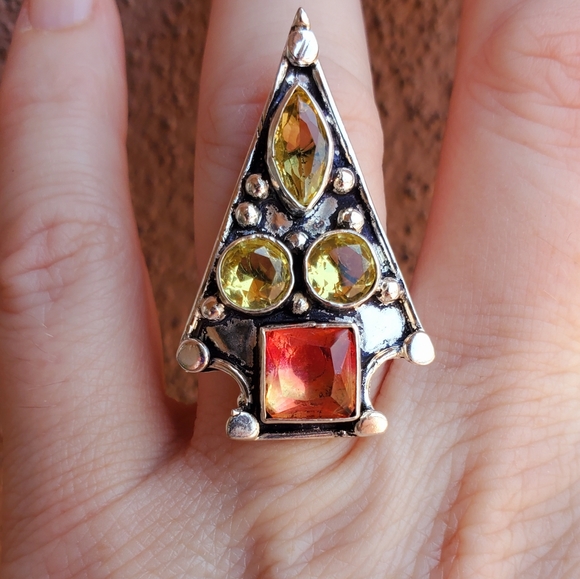 ***Sale*** New Citrine & Bi-Color Tourmaline 925 Silver Arrowhead Ring. - Picture 7 of 10